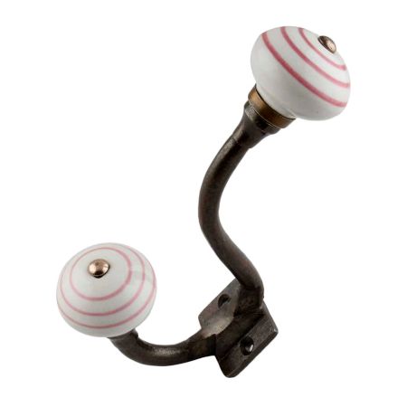 White Pink Striped Ceramic Antique Hook